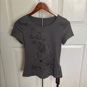 ROMWE Charcoal Floral Graphic Tee